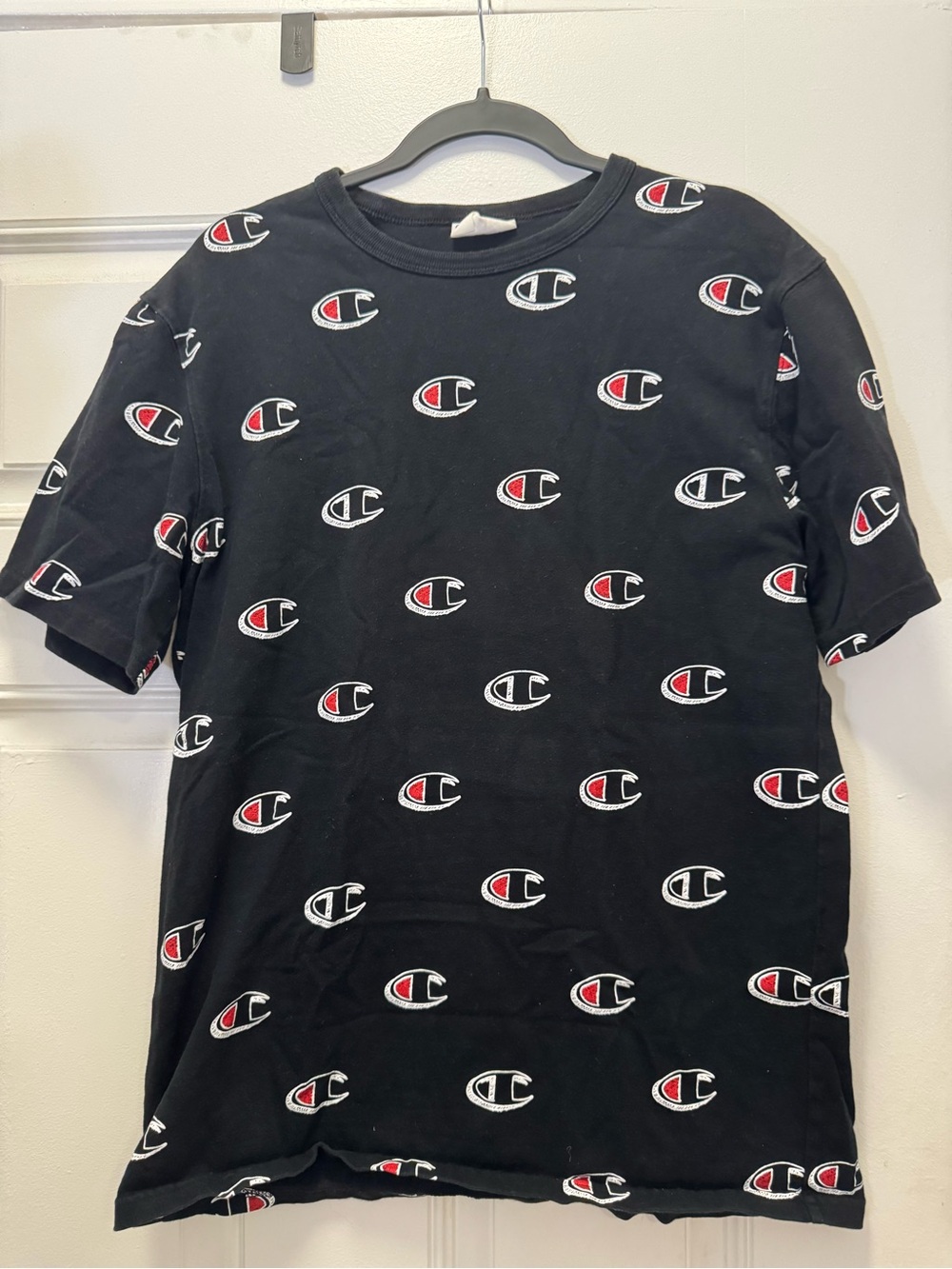 Champion Black Tee with Red and Blue Logo Details 0283